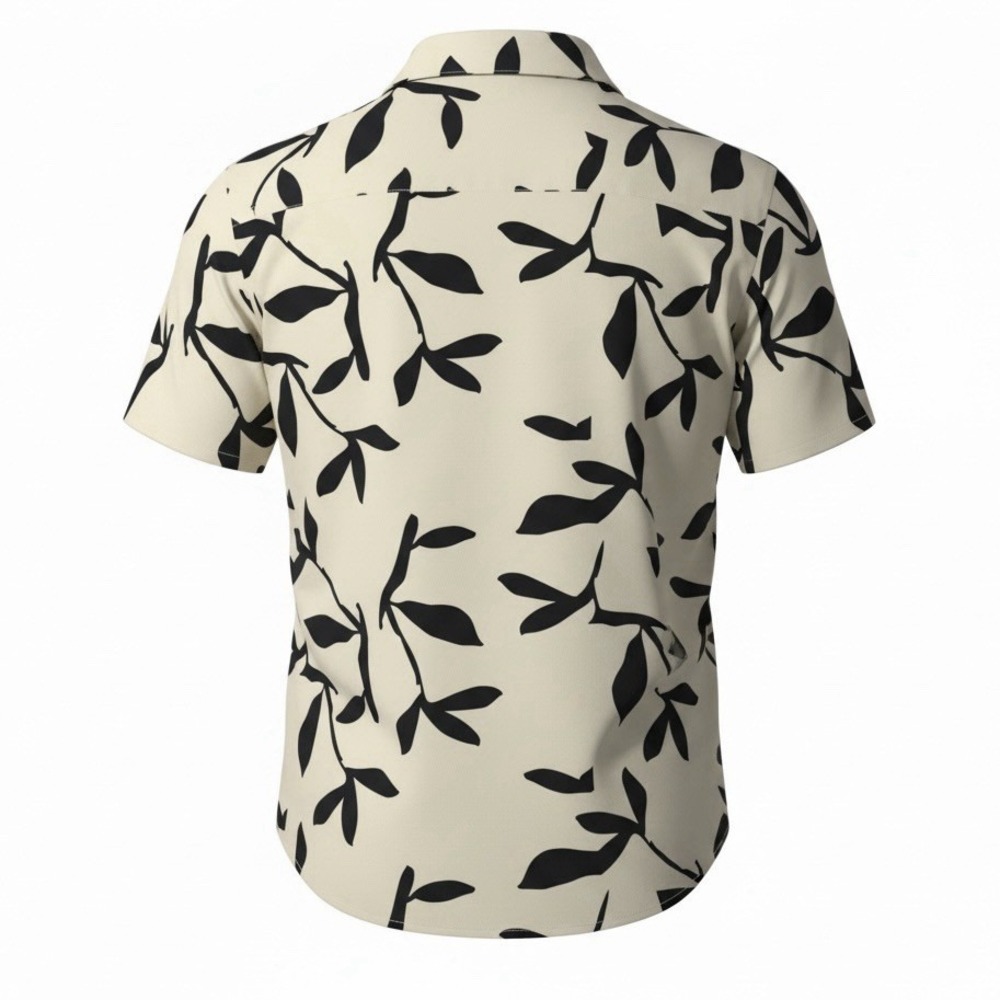 32 Bar Blues Short Sleeve Button Up Shirt Ivory / Navy Blue Floral Men's Size L - Picture 2 of 7